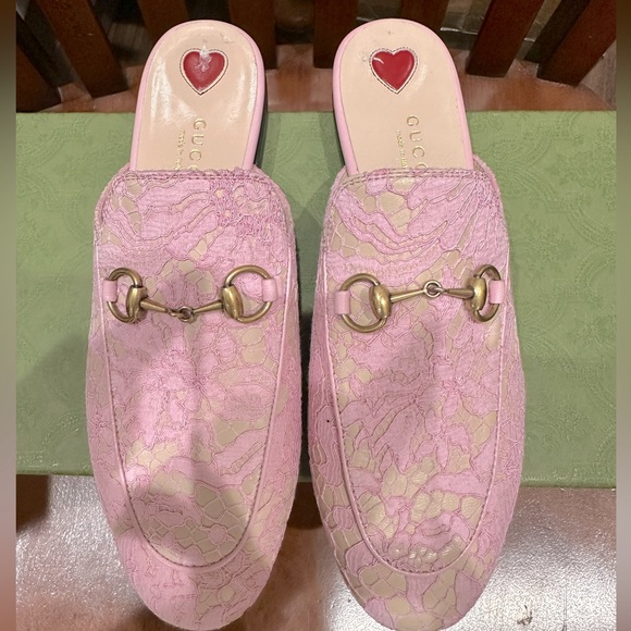 Gucci Shoes - Gucci Princetown Pink Lace Leather Horsebit Mules. Size 37 💖